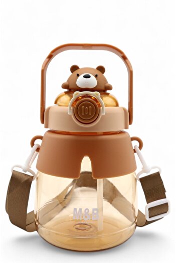 M&B WATER BOTTLE Cute Teddy Bear Figured Water Bottle, Teddy Bear Water Bottle with Straw, Neck Strap Water Bottle for School