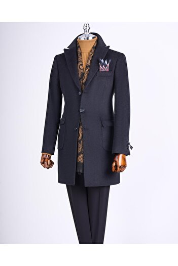TerziAdemAltun Anthracite Stamp Men's Coat - Italian Style, Slim Fit, Pointed Collar, Wool Blend T13444