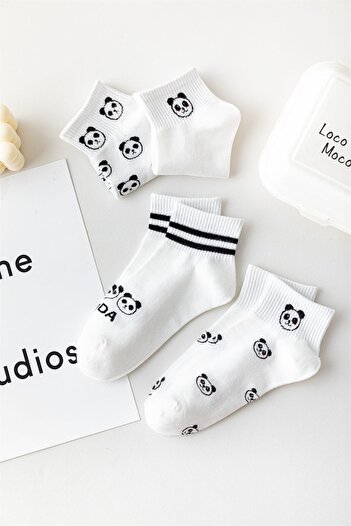DM DEL MORE SOCKS Комплект от 5 чифта дамски чорапи с панда мотив - до средата на прасеца, подходящи за пране