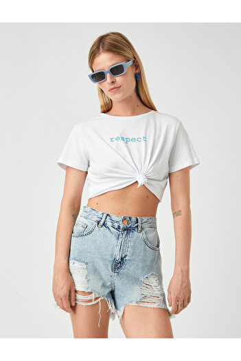 Koton Tričko Şahika Ercümen Text Printed Crop