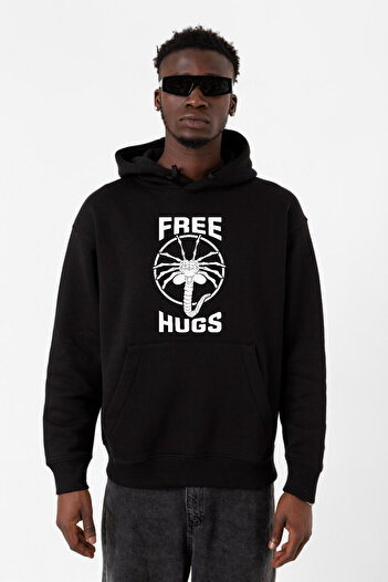 Tshirthane Безкоштовні обійми Facehugger Чорний чоловічий 3-шаровий світшот з капюшоном