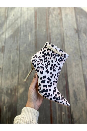 MİSS PARK MODA Парк Мода K1002 Жіночі леопардові ботильйони з вузькою халявою на зимову пору року