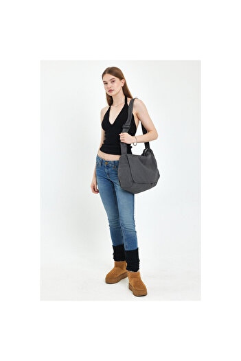 Fluffy Turkey Сумка Grey Kanvas Tote - Поштова сумка з кишенею, для перехресного використання, шкільна та повсякденна сумка (Д: 33 Ш: 45)