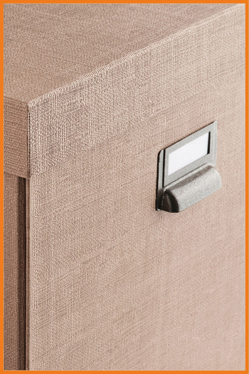 Alony Home Kutu Kapaklı Metal Kulplu Etiket Çerçevesi Sert Karton Saklama Eşya Çamaşır 32x30x31 Bej