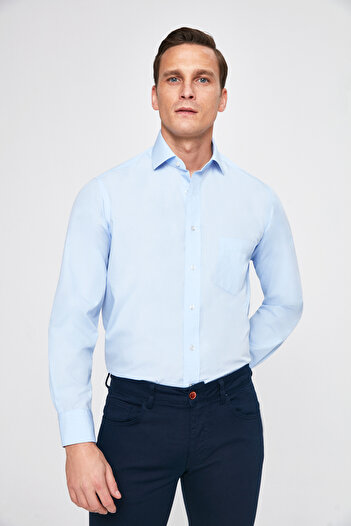 D'S Damat Ds Damat Regular Fit Mavi Düz Gömlek