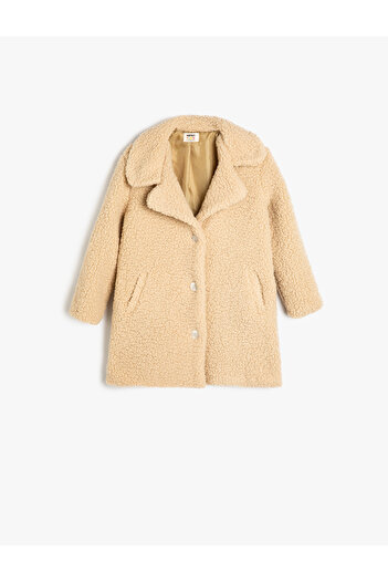 Koton Plush Coat with Button Closure Pockets