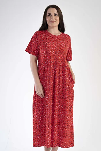 VİENETTA Women's Plus Size Short Sleeve Red Dress C2T1N0O303