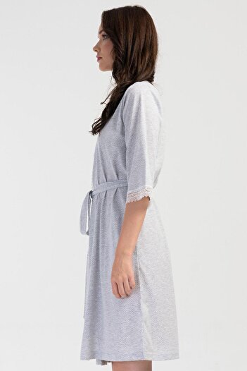 VİENETTA Gray Melange Capri Sleeve Dressing Gown - C0T5N0O704