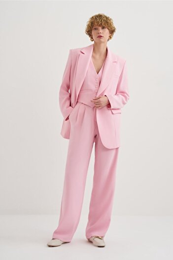 Mathilda Store Powder Pink V-Neck Valeria Special Edition Γιλέκο - Κλείσιμο με κουμπί, Μηδενικό μανίκι, Χοντρό λουράκι