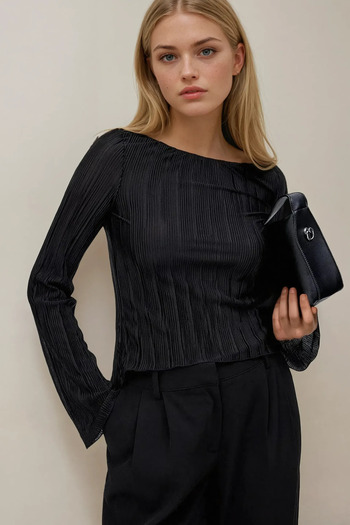 Hiccup Boat Neck Blouse with Lace-Up Back