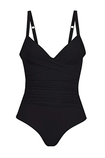 HAREM SUARE Judy Minimizer Gathering Large Size V-Neck Swimsuit Black