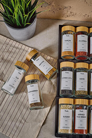 B.A.Y.NUVOLA Raul Bamboo 12-Piece Spice Rack with Wooden Lid 120 ml