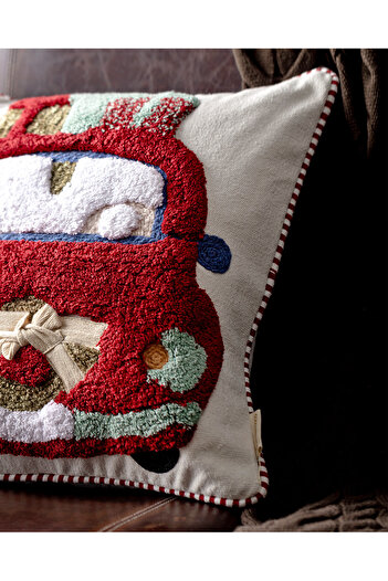Madame Coco Biarritz Cotton Throw Pillow Cover - White/Red/Grey - 45X45 cm