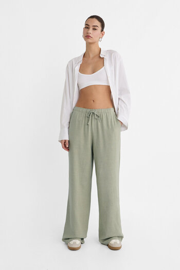 Stradivarius Loose Trousers Linen Blend