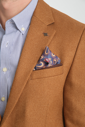 Frappoli Fevual Men's Camel Mono Collar Diagonel Pattern Slim Fit Blazer Sports Jacket