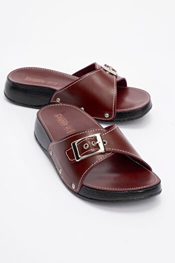 Ccway Single Buckle Belted Women's Slippers Bordo