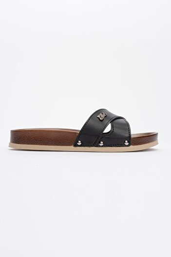 Ccway Women's Black Slippers - Cross Strap