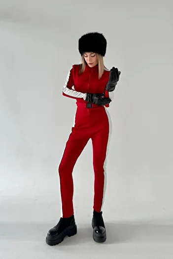 Bak Moda Premium Red Jumpsuit with Split Belt Detail