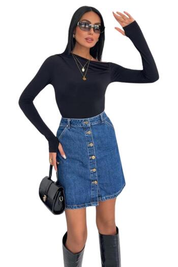 Moda Amore Sandy Fabric Boat Neck Women's Bodysuit-Blouse with Finger Pass Detail 060