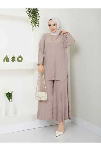 MÇmoda Women's Trousers Pleated Bottom Top Combination Sandy Summer Suit