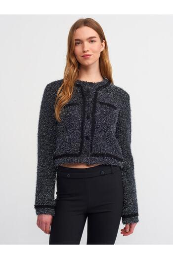 FEMİAS BICYCLE COLLAR BUTTONED SOFT TEXTURED SILVERY KNIT JACKET