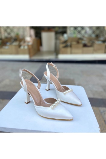 Gloriys Ayakkabı & Çanta Mother of Pearl Satin Pearls 9 cm Heel Shoes 01243