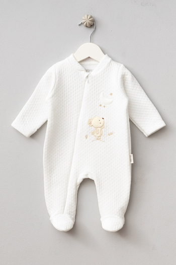 Bebitof Cute Moon and Teddy Bear Patterned Cotton Baby Quilted Romper