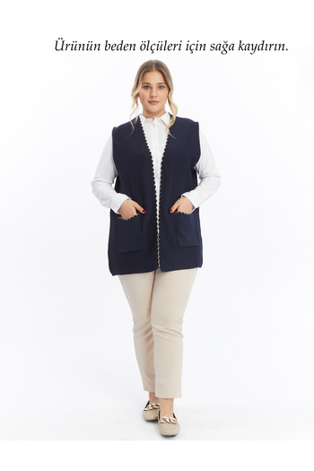Elvin Knitwear Women's Large Size Mother Thick Non-Pilling Navy Blue Winter Vest