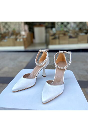 Gloriys Ayakkabı & Çanta Sedef saten incili 9 cm topuklu ayakkabı 01244