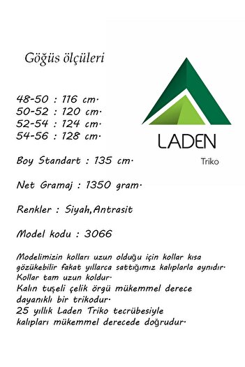Laden Triko Kadın Çelik Örgü Çok Kalın Siyah Pardesü Anne Kışlık Uzun Hırka