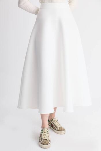 Molly Nelly Γυναικεία Puff Scuba White Hijab Flared φούστα