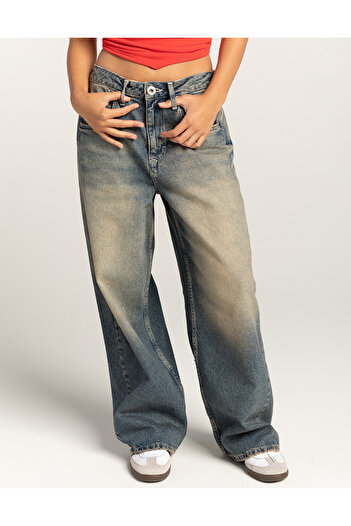 september island Smoky Blue Vintage Vintage Detailed Baggy Boyfriend Shalwar Jeans