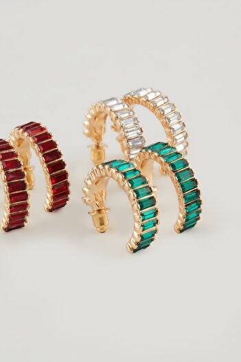 DeFacto Women's Colorful Stone Hoop 3-Piece Earrings E1451Axns