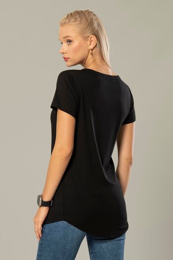 Weweus Long Black Viscose Women's T-shirt - 229