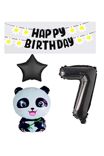 STAR PARTY 7 Years Old Panda Birthday Party Set - Star Black Banner, Star Figure