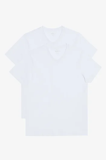 AC&Co / Altınyıldız Classics Λευκό ανδρικό μπλουζάκι Slim Fit με V λαιμόκοψη - 100% βαμβάκι, Σετ 2 τεμαχίων