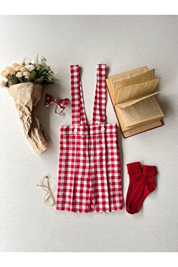 KÜÇÜĞÜM BUTİK Red Gingham Boy's Slippers Bow Tie