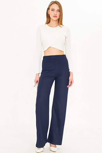 armonika Women's Navy Blue Elastic Waist Lined Stitched Trousers Arm-25K 001092