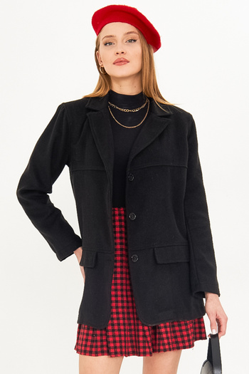 armonika Μαύρο ανδρικό γιακά Oversize Stash Jacket - με κάλυμμα τσέπης, επενδεδυμένο ARM-25K 001107