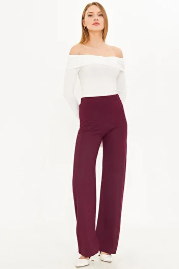 armonika Women's Plum Elastic Waist Lined Stamped Trousers Arm-25K 001092
