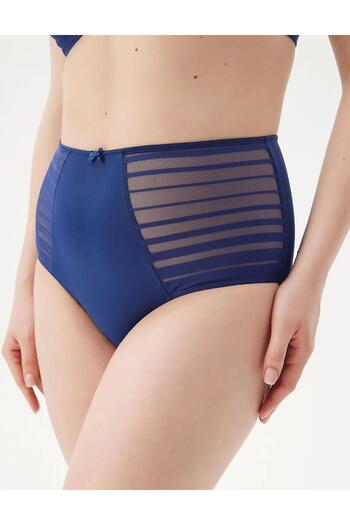 BE CURVY Chiloți Aster cu talie înaltă bleumarin pentru femei - strat dublu, design special, plasă și tul transparent C0T1N0O
