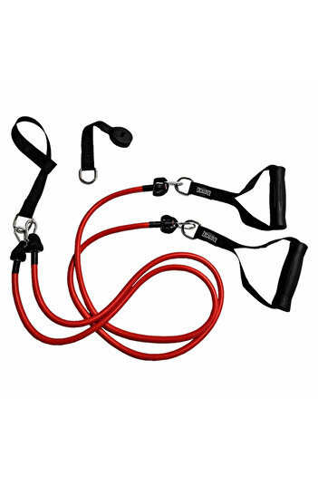Excalibur 135cm Fitness Strength Training Resistance Rubber Set - Double Red Medium Hard Set
