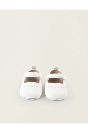Ziddy FAUX LEATHER BALLERINA FLATS FOR NEWBORN GIRLS, WHITE