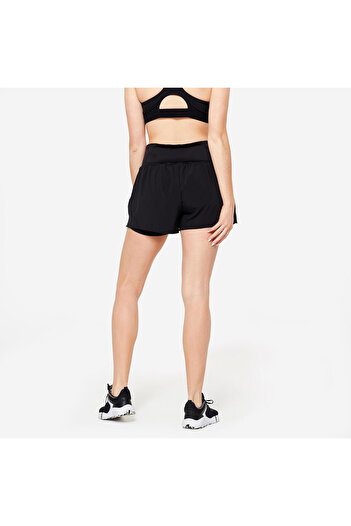 Decathlon Domyos Kadın Siyah Taytlı Spor Şortu 120 - Fitness Kardiyo