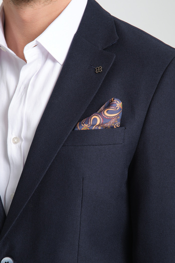 Frappoli Alfredo Men's Navy Blue Mono Neck Linen Print Slim Fit Sports Blazer Jacket