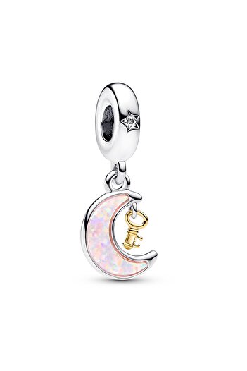 Pandora İki Renkli Anahtar ve Ay Sallantılı Charm