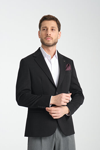 Frappoli Baselna Men's Black Stretching Lycra Fabric Fully Lined Slim Fit Mono Collar Slim Fit Blazer Jacket