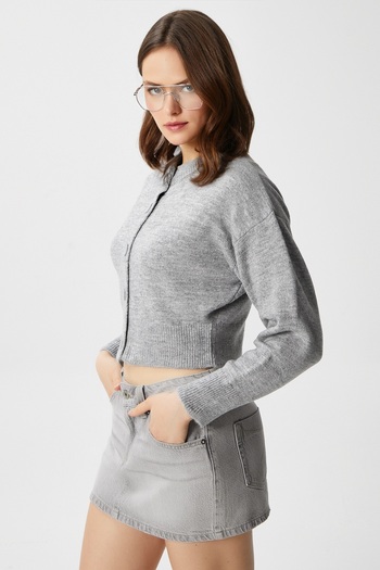 Ritnice Women's Tilia Crop Gray Knit Cardigan