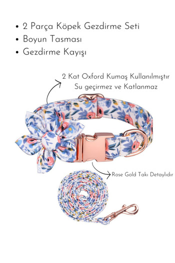 PAKEWAY 2 Pieces Floral Design Dog Collar and Strap - Walking Set