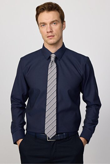 Tudors Синій Slim Fit Ekoteks - 100% бавовна, сертифікований, не потребує прасування сорочка